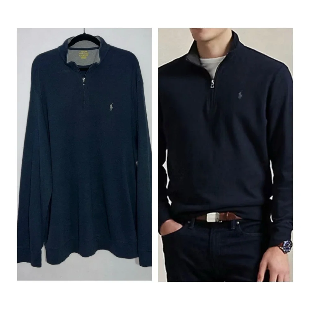 Ralph‎ Lauren Polo Sweater Men's XXL Blue Performance Pullover 1/4 Zip Golf